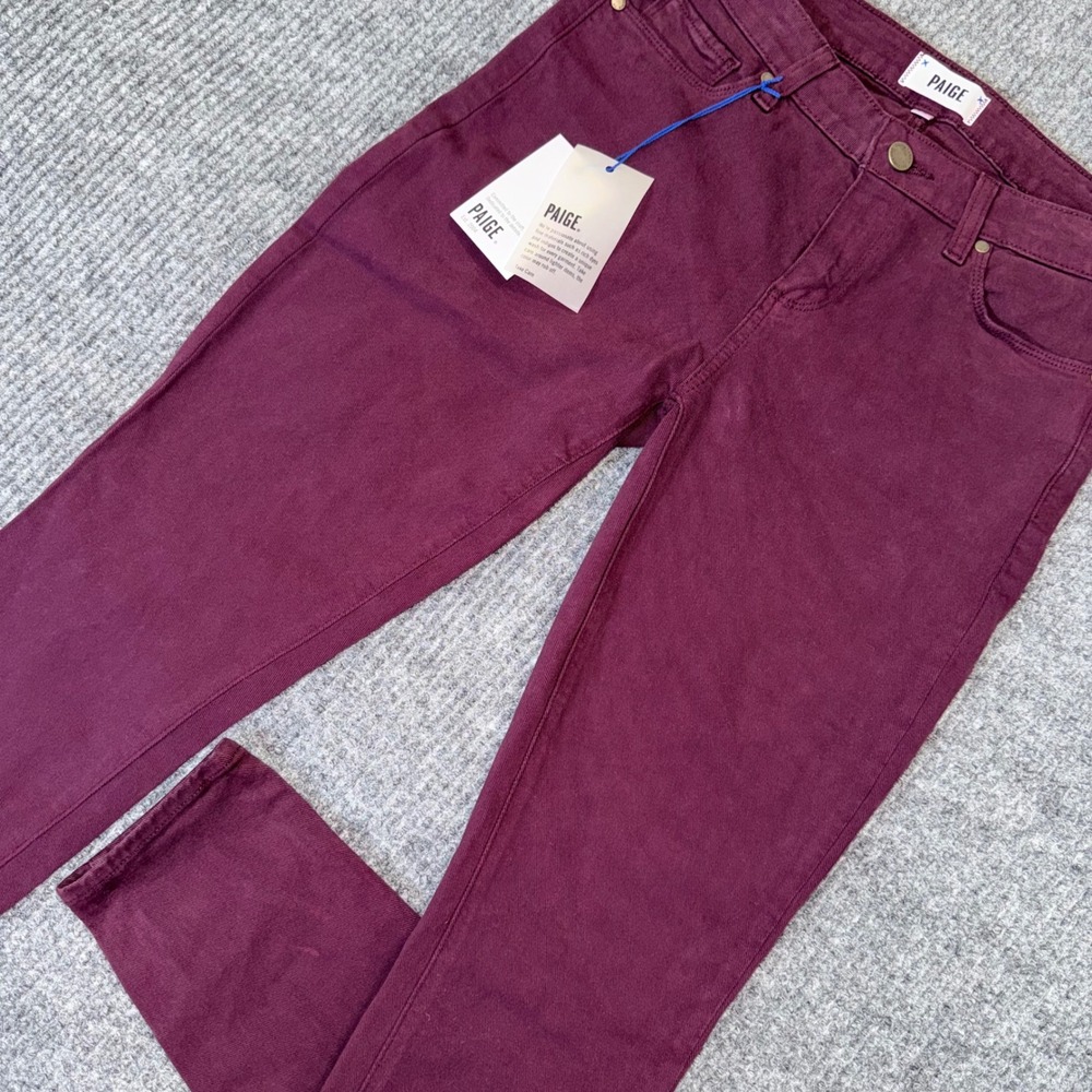 Paige Verdugo Ankle Skinny Jeans Vamp Red Burgundy Mid Rise Stretch Denim 28 NEW